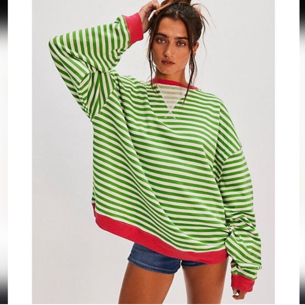 NWOT Free People Classic Striped Oversized Crewneck